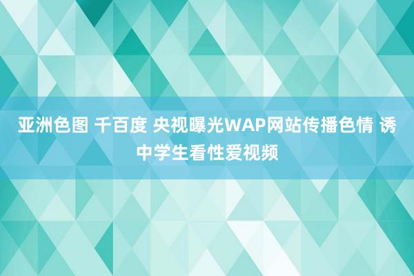 亚洲色图 千百度 央视曝光WAP网站传播色情 诱中学生看性爱视频